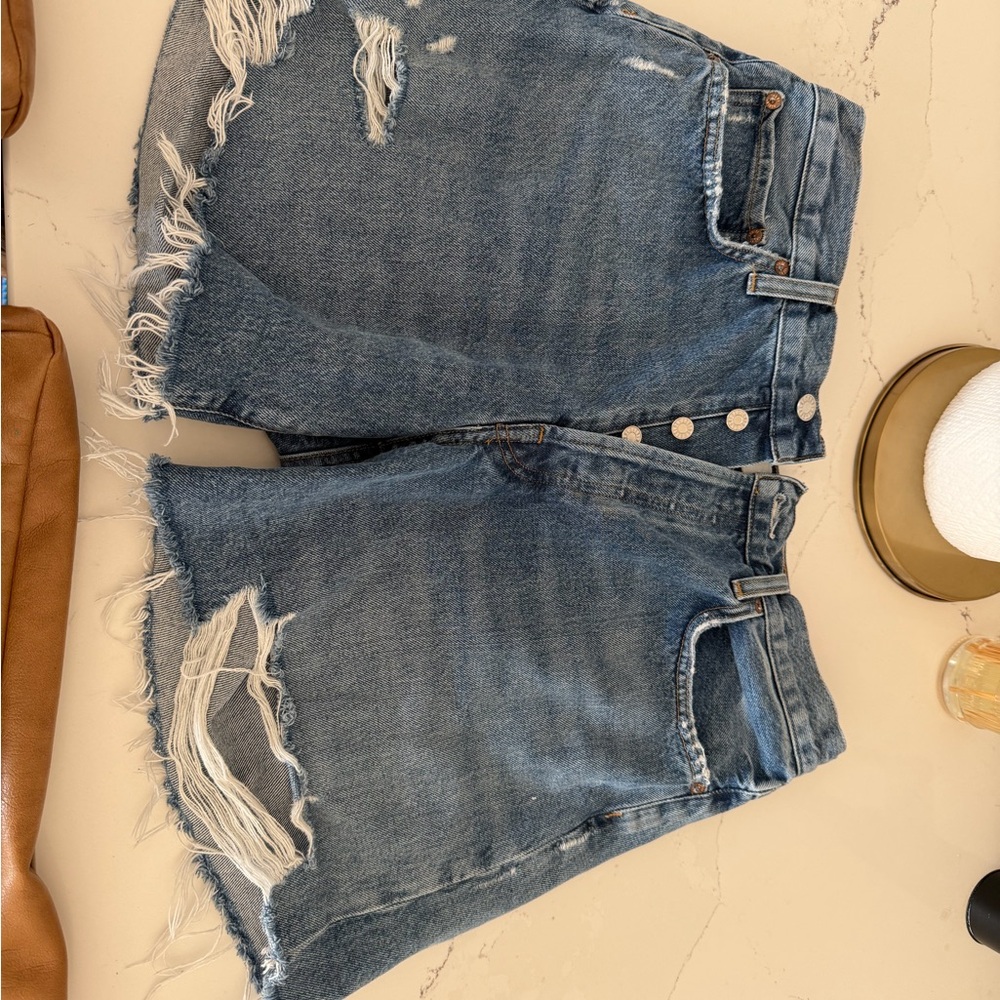 AGOLDE Distressed Button-Front Denim Shorts - Blue Wash